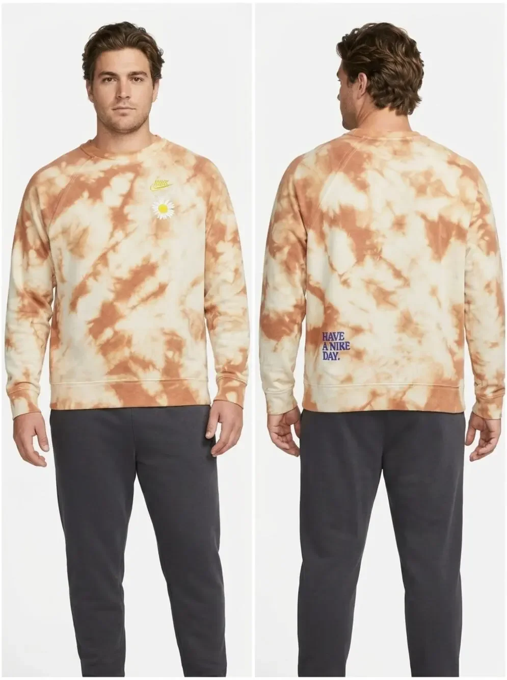 Nike Tie Dye Brown Sweatshirt Long Sleeve Crew Neck Men Size XL